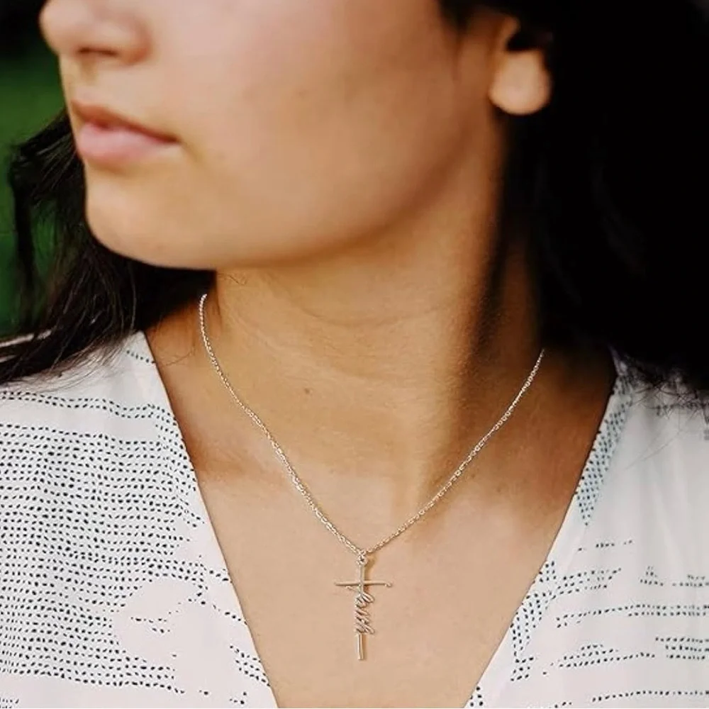 Faith Cross Necklace – Silver Stainless Steel Christian Pendant